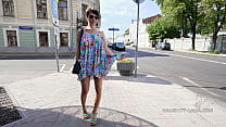 Naughty Lada is wearing a little sundress in public that not able to hide her tits, ass and pussy from people around